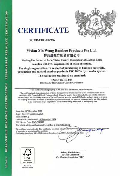 HTR bamboo fsc certificate