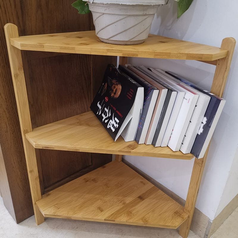 Bamboo corner shelf for space-saving display