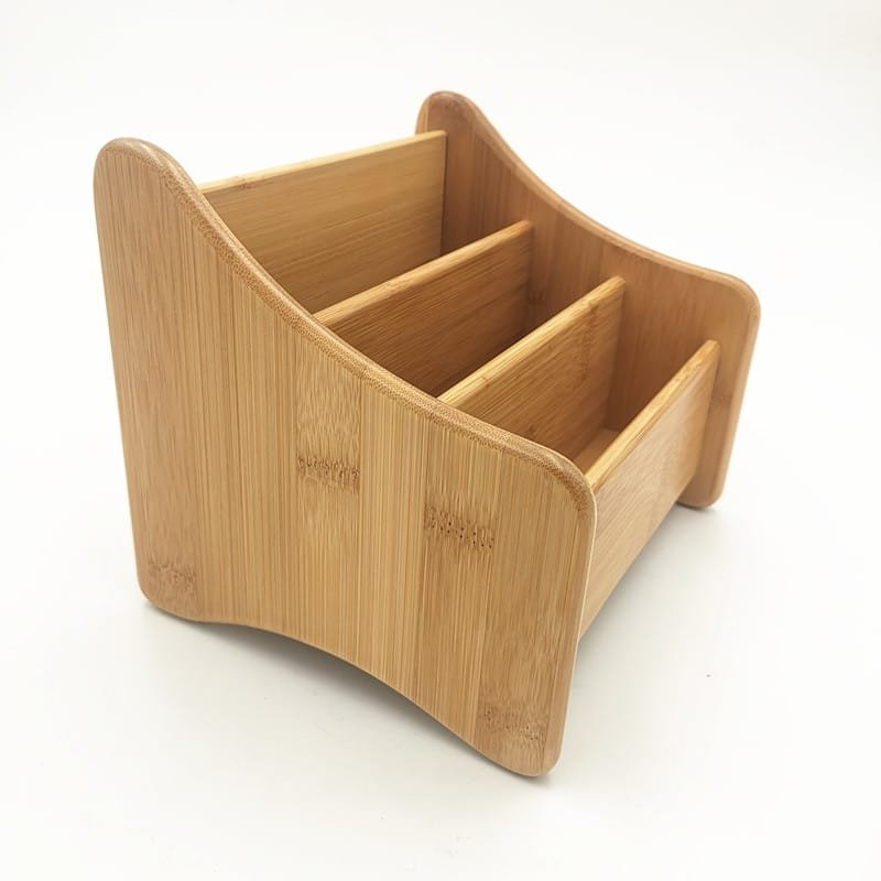 Bamboo triple remote caddy living room organizer