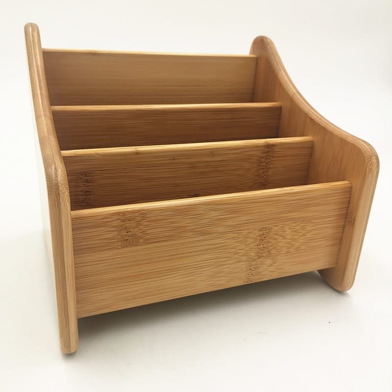 Bamboo triple remote caddy living room organizer