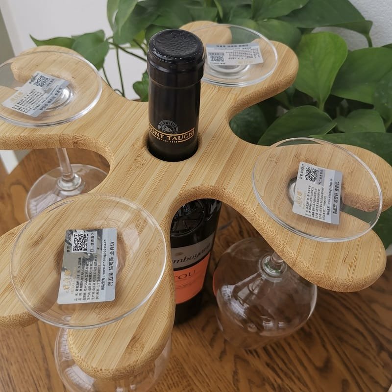Bamboo wine rack for 6-bottle display