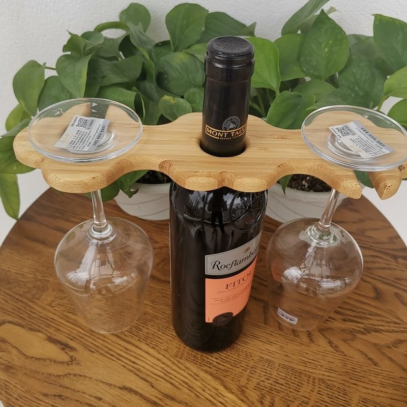 Bamboo wine rack for 6-bottle display
