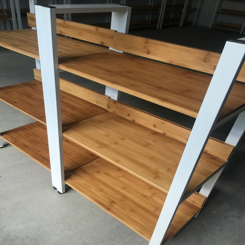 Multi-tier bamboo and metal moisture-resistant shelf