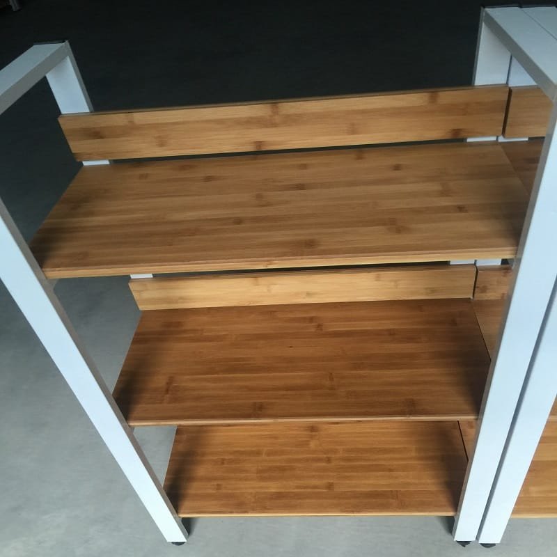 Multi-tier bamboo and metal moisture-resistant shelf