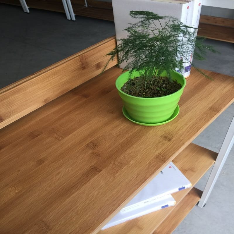 Multi-tier bamboo and metal moisture-resistant shelf
